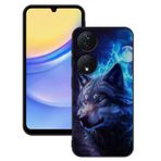 DiaryTown Honor 90 Smart 5G Kamera Koruması Cep Telefonu Kılıfı Hayvan Motifli Mat Siyah Silikon Çizilmez Darbeye Dayanıklı Kılıf Kapak Parmak İzi Önleyici Koruyucu Kılıf Honor X7B için, Ay Mavi Kurt