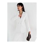 diaves B.Beyaz Kruvaze Blazer Ceket Havuç Pantolon Takım Elbise