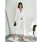 Diaves Beyaz Kruvaze Blazer Ceket Havuç Pantolon Takım Elbise - 001-Beyaz - 3XL