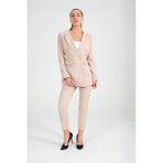 Diaves Kadın Krem Blazer Ceket Kemerli Cepli Havuç Kesim Pantolon Takım - 36