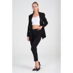 Diaves Kadın Siyah Blazer Ceket Kemerli Cepli Havuç Kesim Pantolon Takım - 46