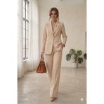 diaves Krem Kadın Aksesuarlı Astarlı Tek Düğme Blazer Ceket & Kumaş Pantolon Takım Elbise