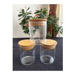 DİBA AVM 3 lü cam kavonoz ahşap kapaklı vakumlu kapaklı cam baharatlık şık tasarım210 ml 6,5x8 cm