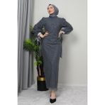 Dicle Tesettür Elbise Koyu Gri - Koyu - Gri - 44