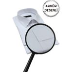 Dicotto Beyaz Armür Desenli Rahat Kesim Uzun Kol Erkek Gömlek Tek Cepli Klasik Regular Fit - 3XL