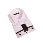 Dicotto Beyaz Büyük Beden Siyah Taş Düğmeli Damatlık Ata Yaka Kol Düğmeli Slim Fit Smokin Gömlek - 090
