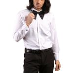 Dicotto Beyaz Gizli Pat Damatlık Ata Yaka Kol Düğmeli Slim Fit Smokin Gömlek - 001