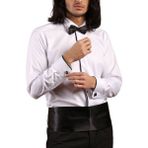Dicotto Beyaz Siyah Tek Bieli Damatlık Ata Yaka Kol Düğmeli Slim Fit Smokin Gömlek - 027 - 2XL