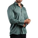 Dicotto Haki Yeşil Büyük Beden Rahat Kesim Micro Kumaş Kol Düğmeli Regular Fit Erkek Gömlek - 190-19 - 5XL