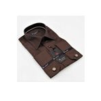 Dicotto Kahve Micro Kumaş Kol Düğmeli Slim Fit Düz Renk Gömlek