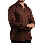 Dicotto Kahverengi Büyük Beden Rahat Kesim Micro Kumaş Kol Düğmeli Regular Fit Erkek Gömlek - 190-11 - 3XL