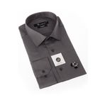 Dicotto Koyu Gri Regular Fit Klasik Kesim Micro Kumaş Kol Düğmeli Erkek Gömlek - 190-7