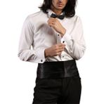 Dicotto Krem Yakma Desenli Siyah Taş Düğmeli Damatlık Ata Yaka Kol Düğmeli Slim Fit Smokin Gömlek - 023 - 2XL