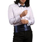 Dicotto Lacivert Taş Düğmeli Beyaz Ata Yaka Kol Düğmeli Slim Fit Gömlek