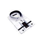 Dicotto Micro Lacivert Kombinli Kumaş Kol Düğmeli Slim Fit Beyaz Erkek Gömlek