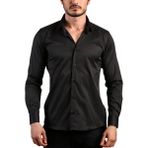 Dicotto Siyah Ekstra Dar Kesim Likralı Esnek Micro Kumaş Kol Düğmeli Slim Fit Erkek Gömlek - 195-6 - 2XL