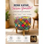 Diday Çini Puf F Puf Koltuk Puff Dekoratif Şık Fonksiyonel Tabure Moderndesenli Silindir Dijital Baskılı Renkli Bench Dekoratif Bohem Doğal Gürgen Ayaklı Çok Amaçlı Bahçe Ev Balkon - 40 x 40 x 40