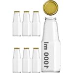 Die Grup 1000 ml Şeffaf Meyve Suyu Şişesi, Meşrubat, Limonata Şişesi Metal Kapaklı 1000 cc Boş Cam Şişe (6, Altın Kapak, 1000, Mililitre)