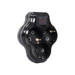 Die Grup 3lü Anahtarlı Golyat, Üçlü Topraklı Priz Duvar Tipi Çoklayıcı Fiş, 16A 250 Volt, Max 3600 Watt (Siyah) - Renkli