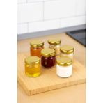 Die Grup 6 Adet 40 ml Gold Metal Kapaklı Şeffaf Numune Mama Ek Gıda Şekerleme Reçellik Küçük Cam Kavanoz