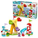 Die Grup LEGO Duplo Peppa Pig Lunapark 10453-2 Yaş ve Üzeri Kız ve Erkek Çocuklar Için Dönme Dolap, Kaydırak, Meyve Suyu Barı ve Köpek ve Kedi Dahil 3 Figür Içeren Yaratıcı Oyuncak Yapım Seti (53 Parça)