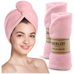 Die Grup Mikrofiber Saç Havlusu Süper Emici Hızlı Kuruyan Türban Saç Havlusu Şapkası – Uzun Kıvırcık Kalın Saçlar Için Duş Saç Kurutma Havlusu, Plaj Havuz Banyo Kullanım (2li Pembe) - Renkli - 1