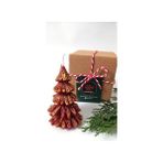 Die Grup Petekoğlu Doğal Petek Balmumu Mum Kırmızı Altın Simli Çam Ağacı Boy 8.5 cm Bal Mumu Beeswax Candle - Renkli - 1