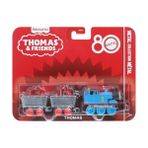 Die Grup Thomas ve Arkadaşları Oyuncak Tren, Birinci Sınıf Süslemeleri, 2 Döner Tekerlekli Yük Vagonu ve Kırmızı Kristal Kargosuyla Mattel'in 80. Yılı Küçük Metal Lokomotif, JFV72 - Renkli