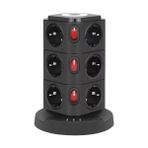 Die Grup Tower Tipi Akım Korumalı Priz - 12 Prizli ve 4 USB Girişli, Bireysel Anahtarlı, Kısa Devre Koruma, Masa Üstü Dikey Tasarım - Ev ve Ofis Için Düzenli Çözüm - Renkli