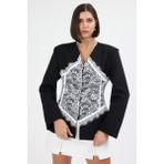 Diemmood Kadın Dantel Işlemeli Vatkalı Bel Oturtmalı Siyah Blazer Ceket