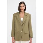 Diemmood Kadın Oversize Haki Blazer Ceket Krep Kumaş ile Modern ve Rahat Kullanım Sunar