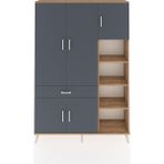 Dienni Arges Dolap 10 Raflı Tek Çekmeceli 5 Kapaklı 132X30X195 Çam-Antrasit/antrasit - Atlas Çam