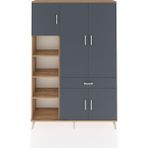 Dienni Arges Dolap 8 Raflı Tek Çekmeceli 5 Kapaklı 132X30X195 Çam-Antrasit/antrasit - Atlas Çam
