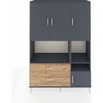 Dienni Hyperion Dolap 7 Raflı 2 Çekmeceli 4 Kapaklı 132X44X195 Antrasit-Çam/antrasit