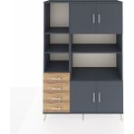 Dienni Hyperion Dolap 8 Raflı 4 Çekmeceli 4 Kapaklı 132X44X195 Antrasit-Çam/antrasit