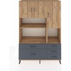 Dienni Hyperion Dolap 8 Raflı 5 Çekmeceli 3 Kapaklı 132X44X195 Çam-Çam/antrasit - Atlas Çam