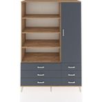 Dienni Hyperion Dolap 8 Raflı 6 Çekmeceli Tek Kapaklı 132X44X195 Çam-Antrasit/antrasit - Atlas Çam