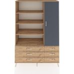 Dienni Hyperion Dolap 8 Raflı 6 Çekmeceli Tek Kapaklı 132X44X195 Çam-Çam/antrasit - Atlas Çam