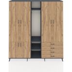 Dienni Hyperion Gardrop 14 Raflı 4 Çekmeceli Tek Askılı 220X44X243 Antrasit-Çam/çam