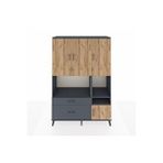 Dienni Mobilya Hyperion Dolap 7 Raflı 2 Çekmeceli 4 Kapaklı 132x44x195 Antrasit-çam/antrasit