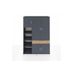 Dienni Mobilya Hyperion Dolap 8 Raflı Tek Çekmeceli 5 Kapaklı 132x44x195 Antrasit-çam/antrasit