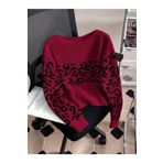 Dier Moda Leopar Desenli Bisiklet Yaka Oversize Triko Kazak