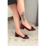 Difolia Kadın Mila Bordo Kroko Fiyonklu 3,5 cm Blok Topuklu Stiletto / Ayakkabı