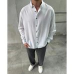 Difransel Jeans Erkek Basic Keten Relaxed Fit Gömlek - Beyaz