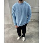 Difransel Jeans Erkek Bisiklet Yaka Oversize Triko Kazak - Mavi