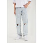 Difransel Jeans Erkek Dizi Yırtık Açık Mavi Baggy Pantolon - 32
