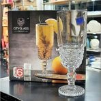 Diğer 126624421 6'lı Kokteyl Cam Kadeh - 220 Ml İçecek Bardakları Kristal Tasarımlı Bardak, Şerbet Meyve Suyu Meşrubat İçki Bardağı