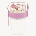 Diğer 126626696 650 Ml -Go Kaşıklı Hazneli Meyveli Müsli Kabı Piknik Iş Yoğurt Süt Bardağı Kapaklı Ve Kaşıklı Kahvaltı Bardakları, Tahıl Tepesi Yulaf Ezmesi Granola Pembe