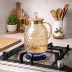 Diğer 57858324451912799283959 1600 Ml Kristal Desenli Dayanıklı Cam Demlik - Ahşap Kapaklı, Detaylı Büyük Boy Borosilikat Çaydanlık 1