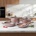 Diğer 57858324452514699283959 Argos 7 Parça Tencere Ve Tava Seti - Pembe Kırçıl Renkli Yanmaz Yapışmaz Çeyiz Paketi Cam Kapaklı 20/24/26 Cm Tencere + 26 Cm Tava 0